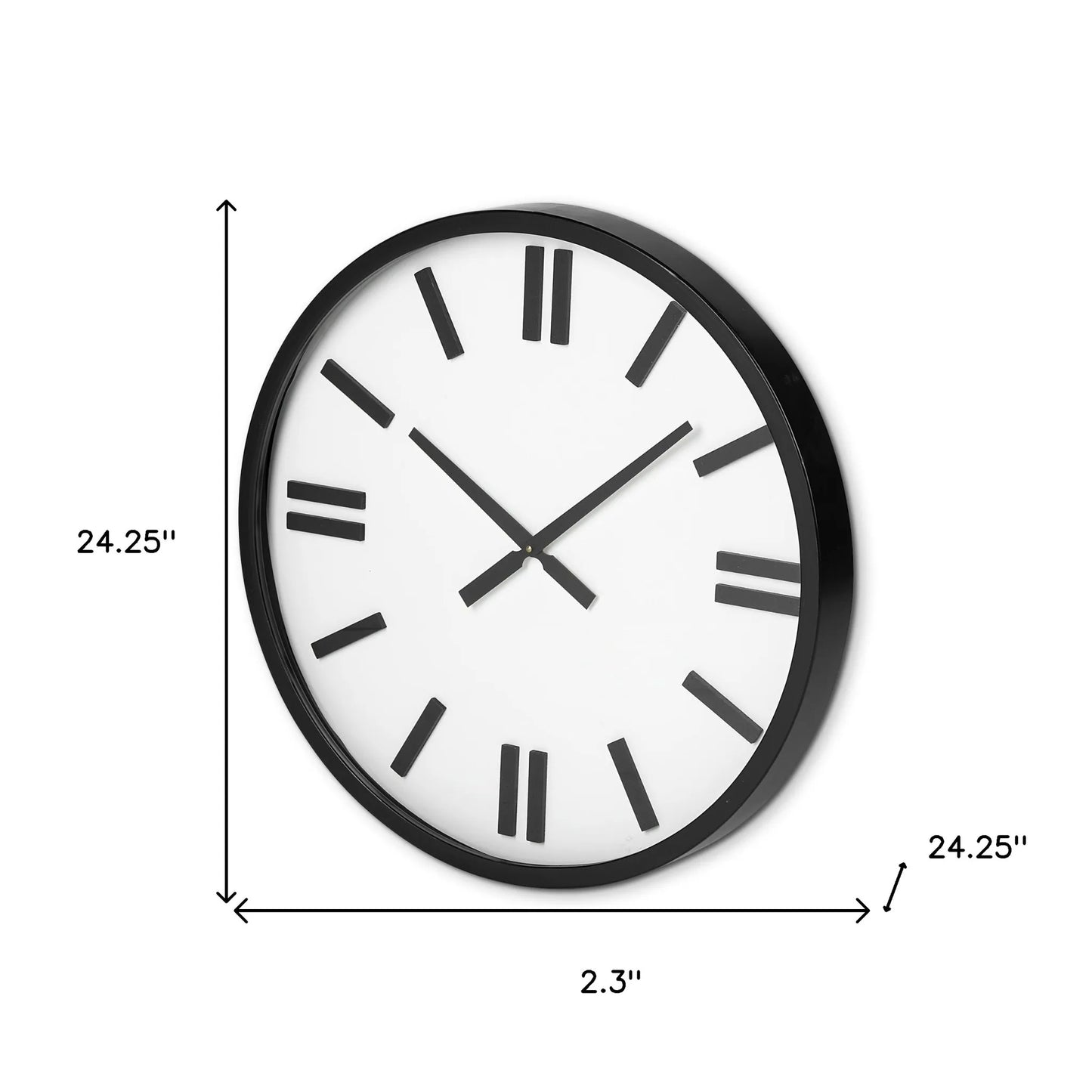 HMS 24\" Modern Decorative Wall Clock Large Display Round White Face with Non-Numerical 3D Numbers