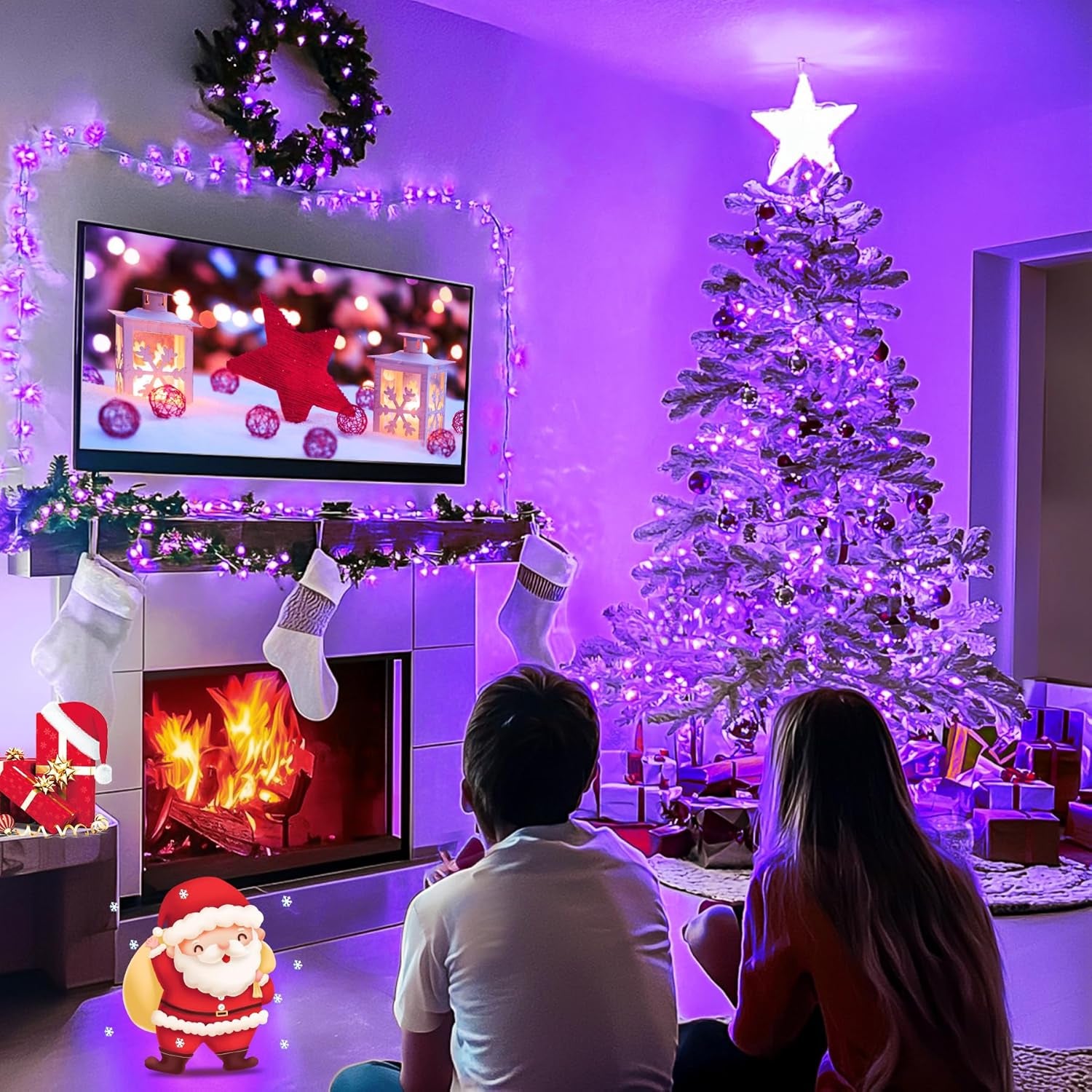 Connectable 100 LED Purple Christmas Lights Indoor, 8 Modes Plug in Purple String Lights Clear Wire, 33Ft Christmas Tree Light Outdoor for Xmas Tree, Garden, Bedroom