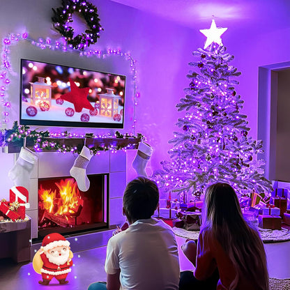 Connectable 100 LED Purple Christmas Lights Indoor, 8 Modes Plug in Purple String Lights Clear Wire, 33Ft Christmas Tree Light Outdoor for Xmas Tree, Garden, Bedroom