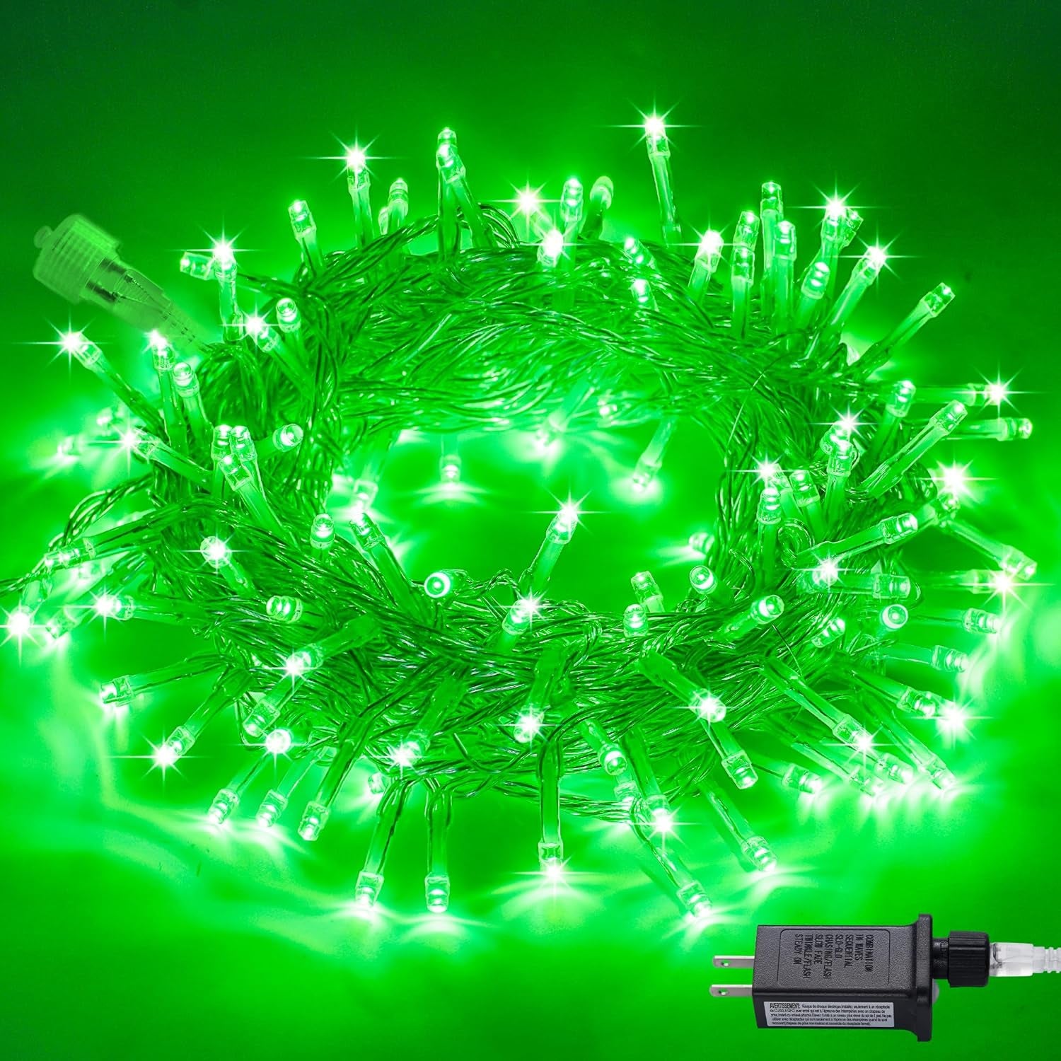 Connectable 100 LED Green Christmas Lights, 8 Modes Plug-In Green Lights Indoor, 33Ft Clear Wire Grinch Twinkle String Light Outdoor for Grinch Christmas Tree Xmas Decor
