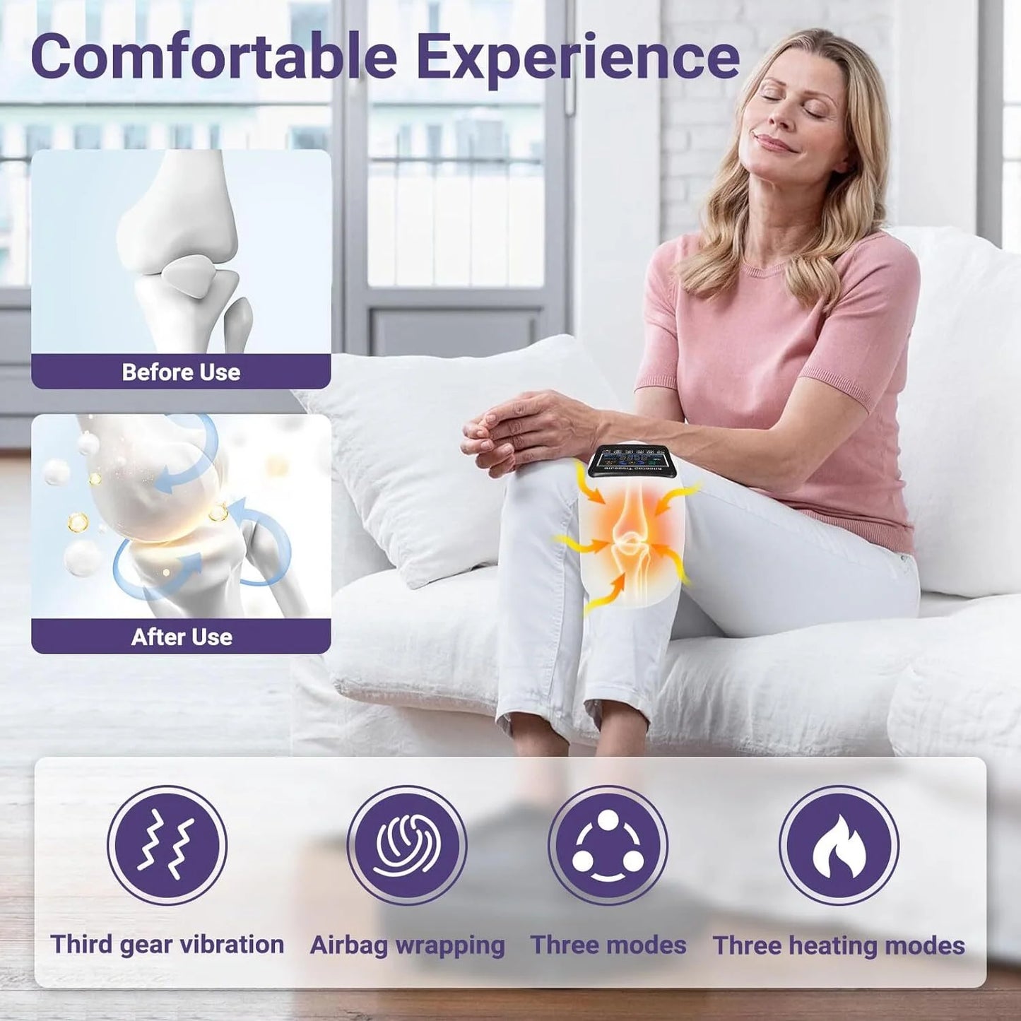Knee Massager with Heat and Vibration, Cordless Smart Massager for Joint Support and Muscle Relaxation