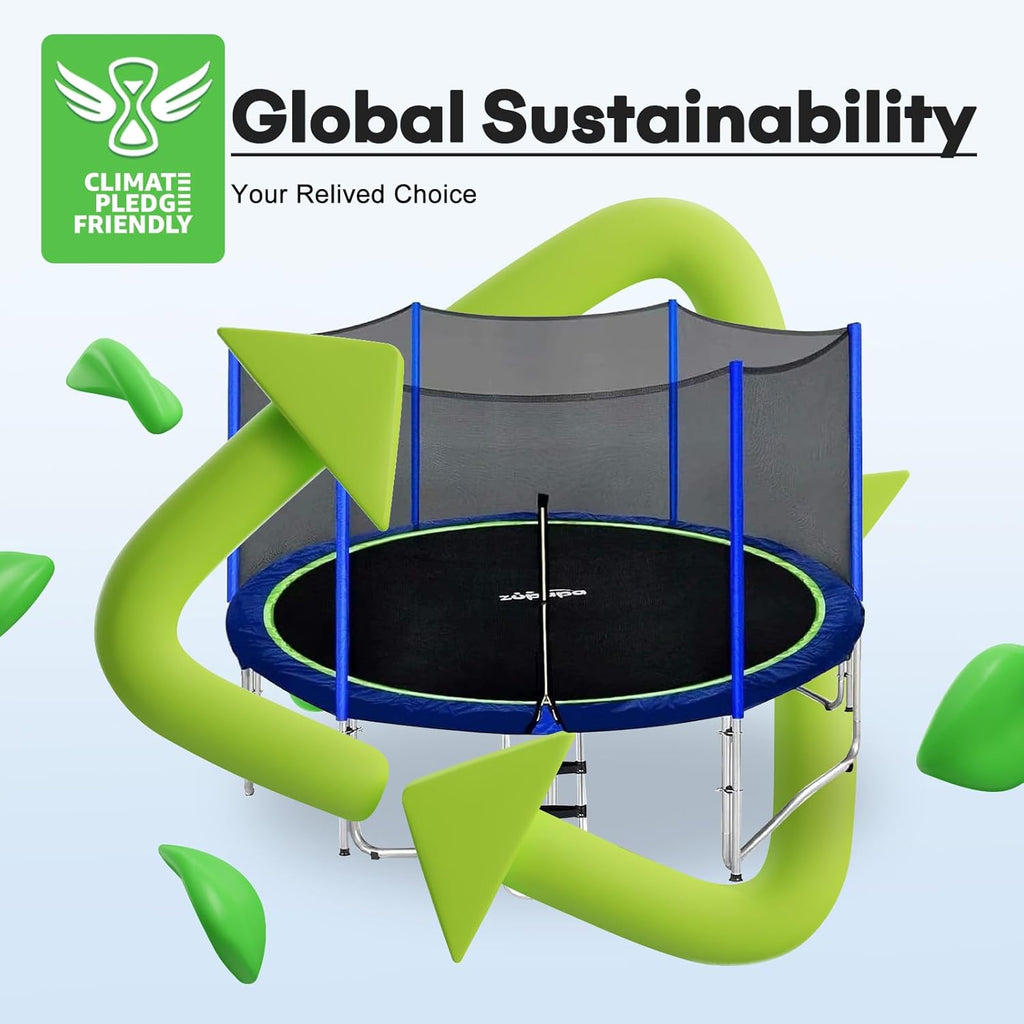 1800LBS Capacity No-Gap Design 16 15 14 12 10FT Trampoline with Safety Enclosure Net and Non-Slip Ladder 10-Year Quality Assurance Perfect for Kids Family Outdoor Backyard Fun