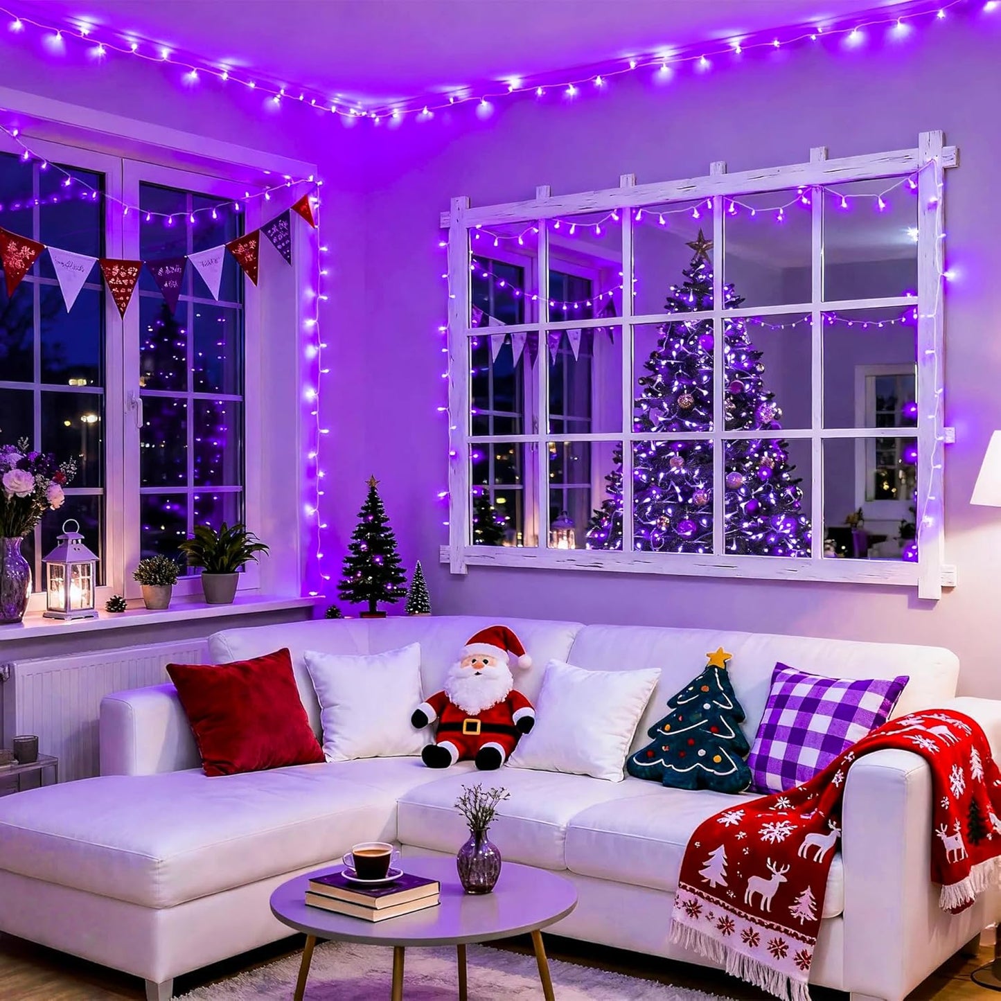 Connectable 100 LED Purple Christmas Lights Indoor, 8 Modes Plug in Purple String Lights Clear Wire, 33Ft Christmas Tree Light Outdoor for Xmas Tree, Garden, Bedroom