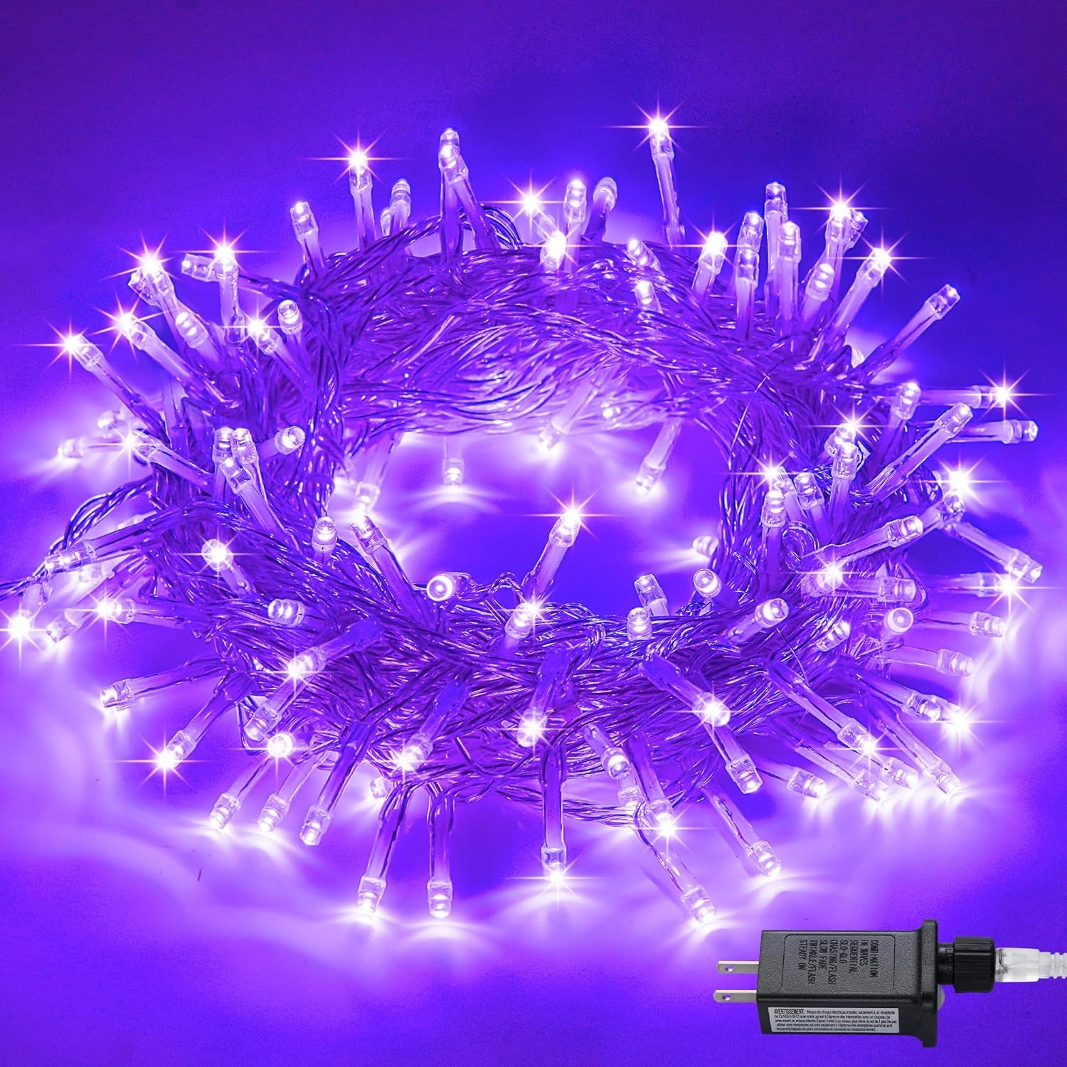 Connectable 100 LED Purple Christmas Lights Indoor, 8 Modes Plug in Purple String Lights Clear Wire, 33Ft Christmas Tree Light Outdoor for Xmas Tree, Garden, Bedroom