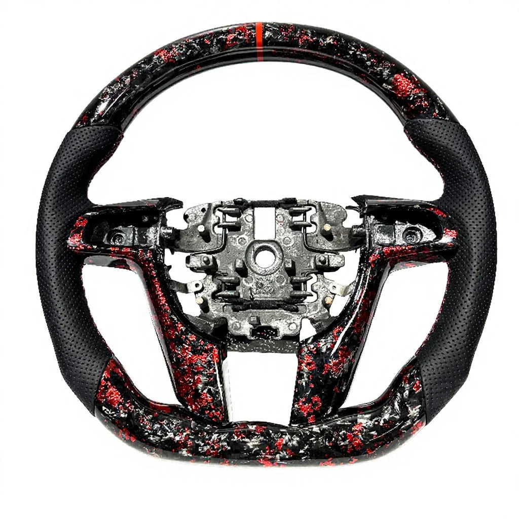 In-stock at U.S. Warehouse Red Forged Carbon Fiber Perforated Leather Sports Steering Wheel Suitable for Holden G8 VE.