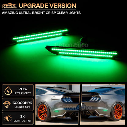 2pcs Smoked Green LED Car Rear Bumper Turn Signal Side Marker Light for Ford Mustang2015 2016 2017 2018 2019 2020 2021 2022 2023