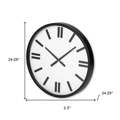 HMS 24\" Modern Decorative Wall Clock Large Display Round White Face with Non-Numerical 3D Numbers