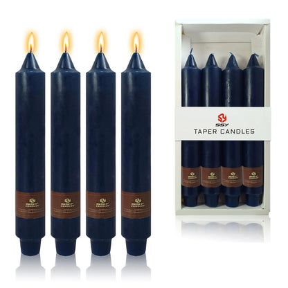 9 Inch Pillar Candle Candlesticks Unscented Dripless Dark Blue Tapered Candle Set for Halloween Thanksgiving Home Decor, 4 Pack