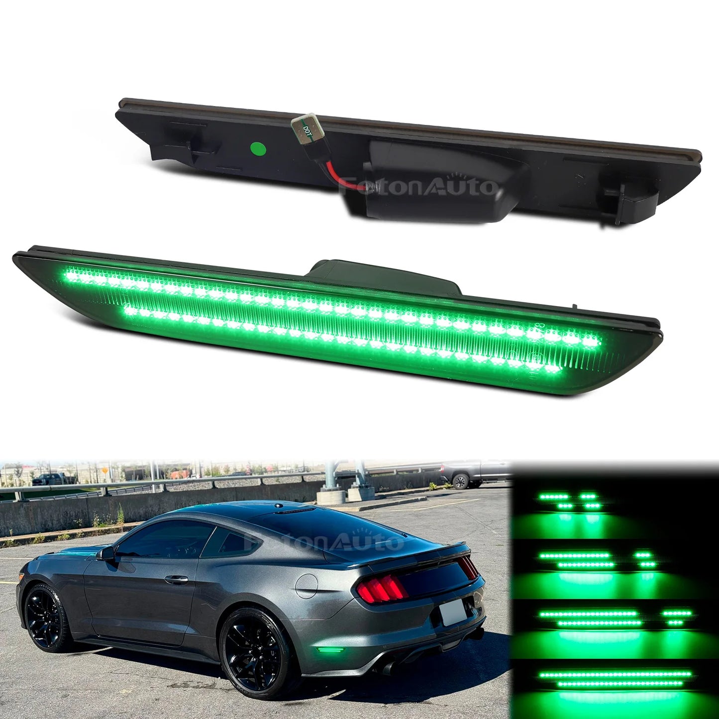 2pcs Smoked Green LED Car Rear Bumper Turn Signal Side Marker Light for Ford Mustang2015 2016 2017 2018 2019 2020 2021 2022 2023