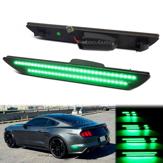 2pcs Smoked Green LED Car Rear Bumper Turn Signal Side Marker Light for Ford Mustang2015 2016 2017 2018 2019 2020 2021 2022 2023