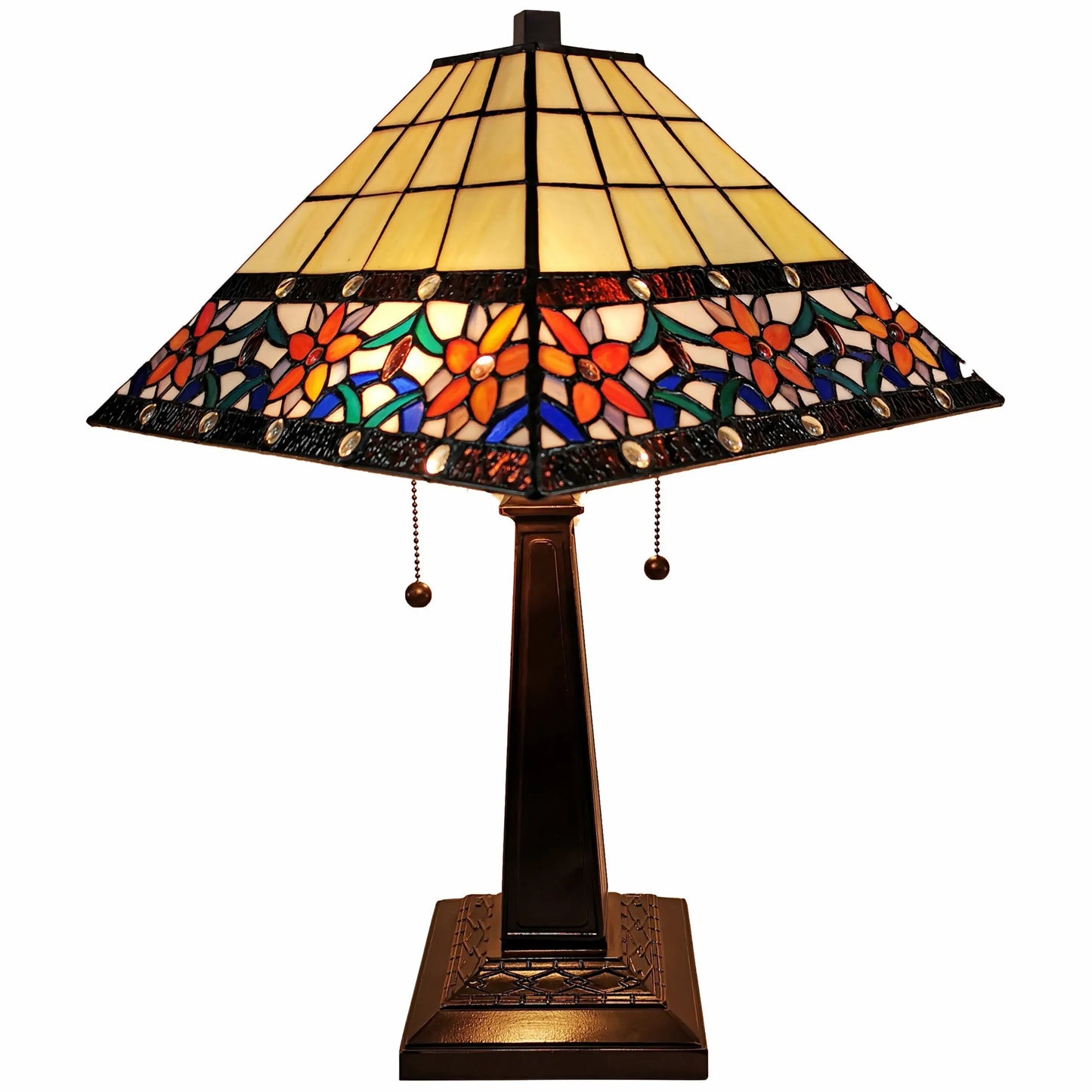 HMS 22\" Dark Brown Metal Two Light Candlestick Table Lamp with Orange Empire Shade