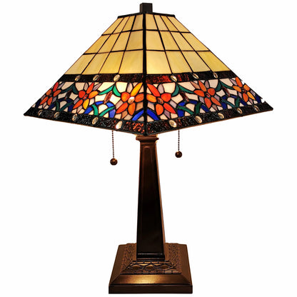 HMS 22\" Dark Brown Metal Two Light Candlestick Table Lamp with Orange Empire Shade