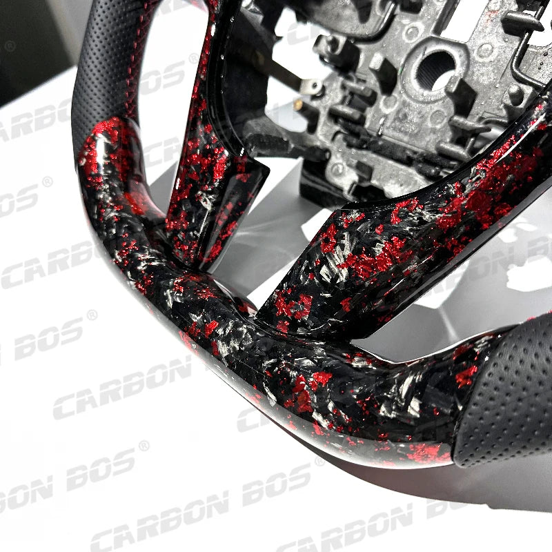In-stock at U.S. Warehouse Red Forged Carbon Fiber Perforated Leather Sports Steering Wheel Suitable for Holden G8 VE.