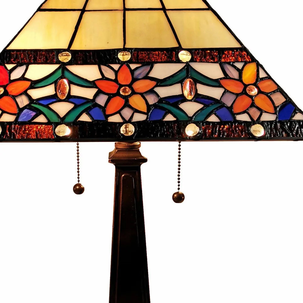 HMS 22\" Dark Brown Metal Two Light Candlestick Table Lamp with Orange Empire Shade