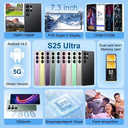 New S25Ultra 5G Smartphone Deca Core Dual SIM FHD OLED 90Hz 16GB+1TB Storage Android 14 Multi-Language 108MP Rear Camera EU
