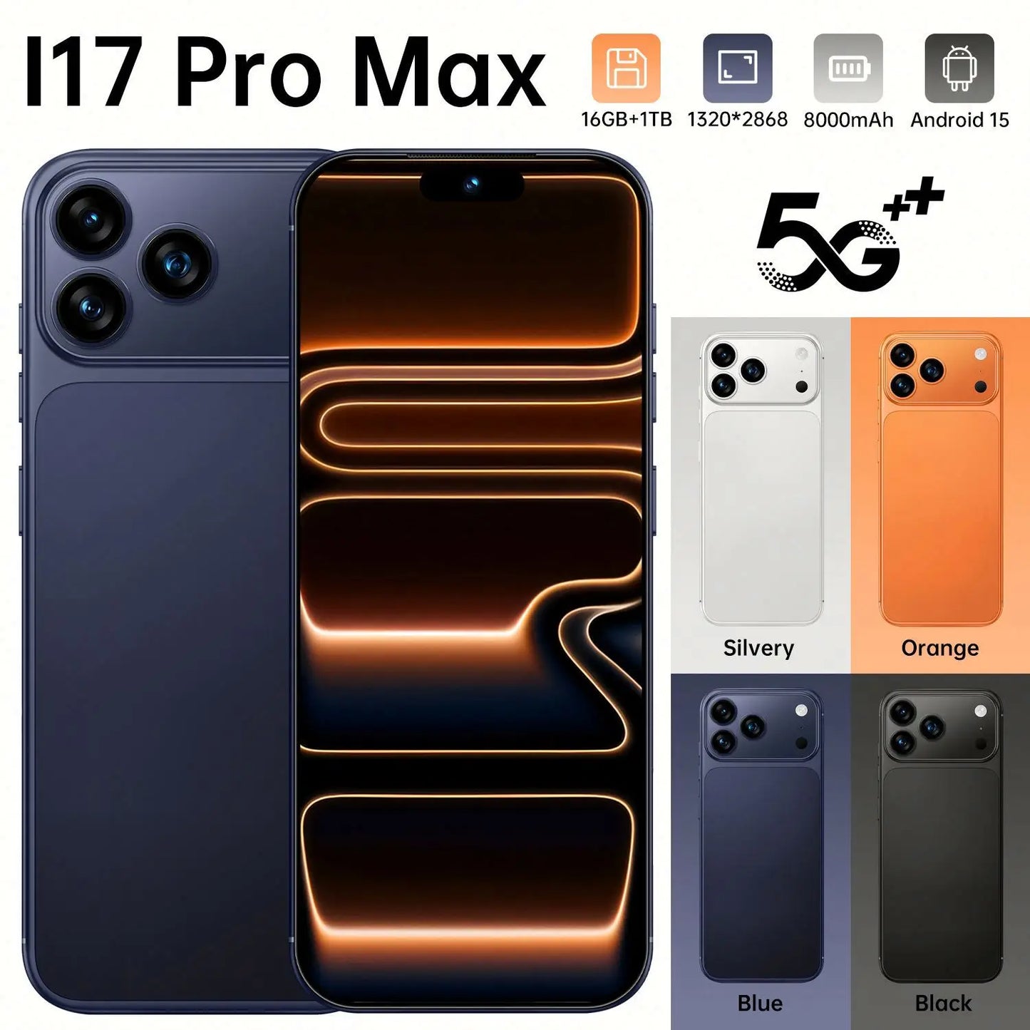 I17 ProMax 5g Smartphone Beautiful Selfie Camera 7.3-Inch HD Deca Core High-Performance 90Hz 108MP French Visual Feast
