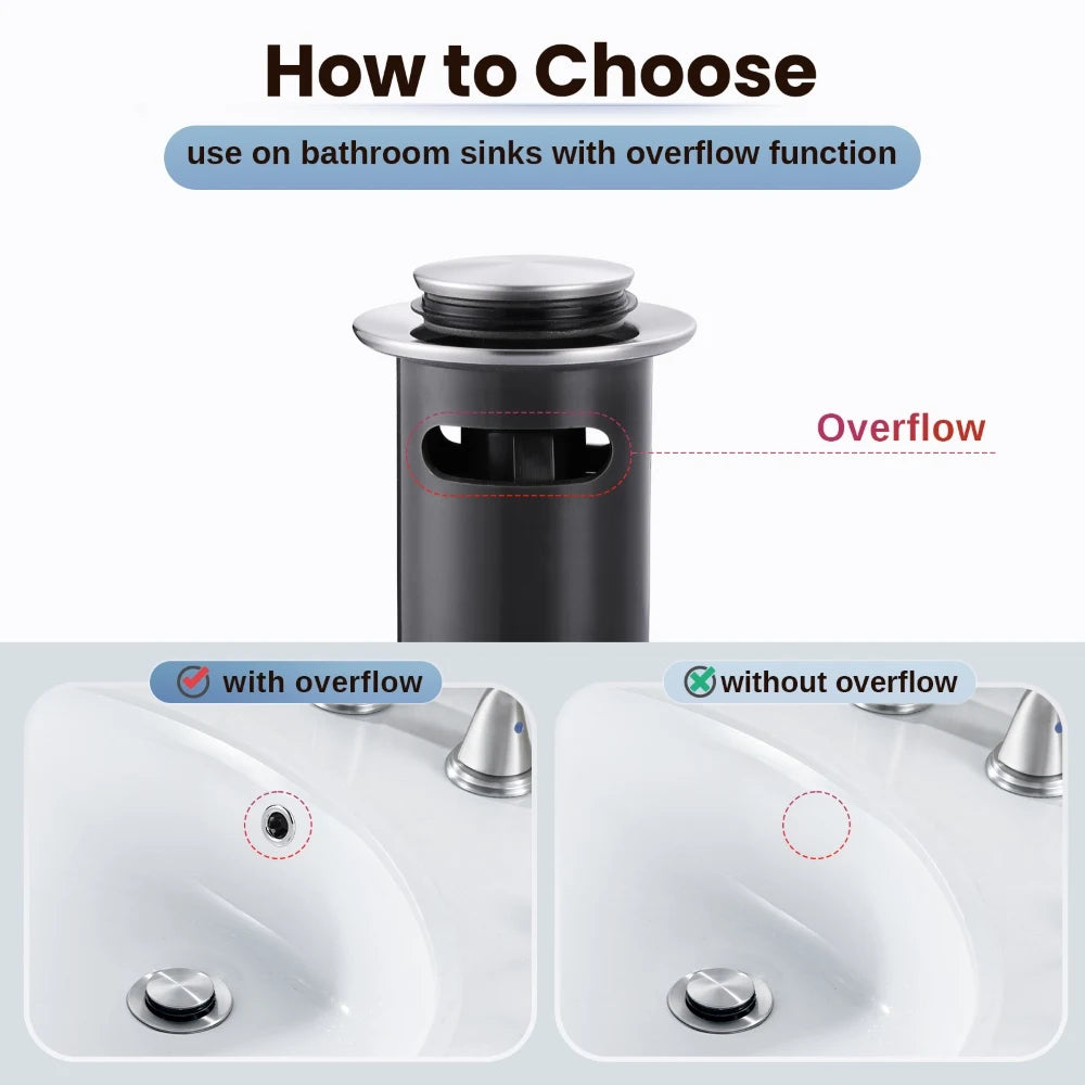 Bathroom Sink Drain with Overflow Vessel Sink Stopper, Lavatory Vanity Vessel Sink Drain Assembly, Brushed Nickel Pop up Drain