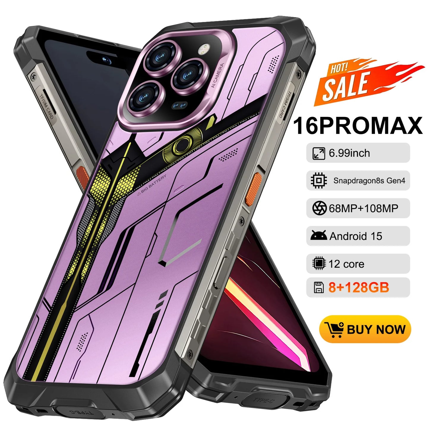 2025 New All Weather Mobile Phone With 5G Support Outdoor Use 6.99-Inch OLED Display Water and Drop Resistant 108MP Camera