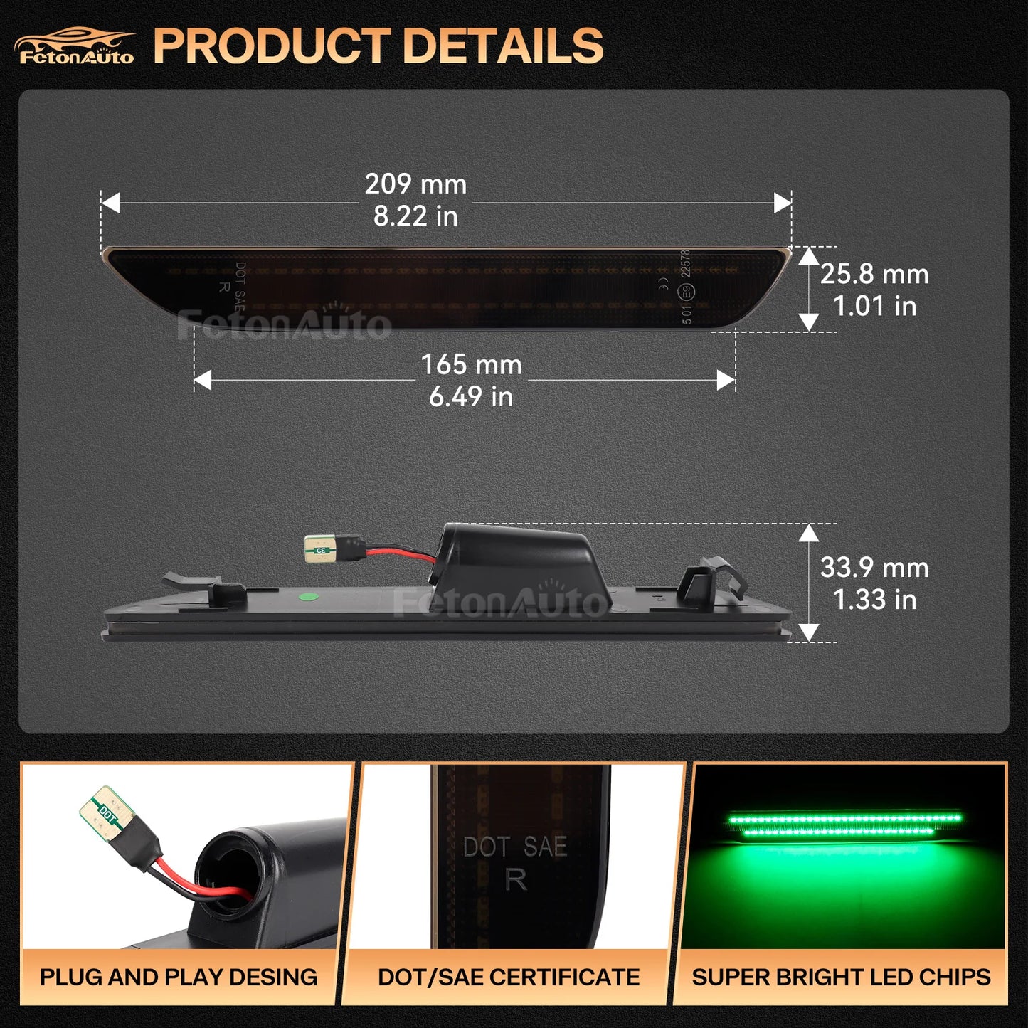 2pcs Smoked Green LED Car Rear Bumper Turn Signal Side Marker Light for Ford Mustang2015 2016 2017 2018 2019 2020 2021 2022 2023