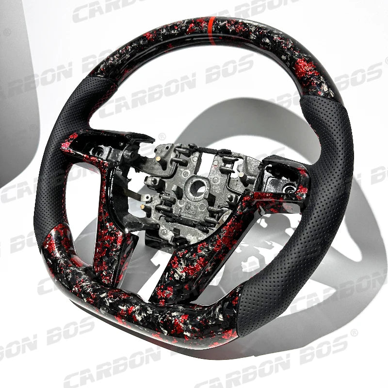 In-stock at U.S. Warehouse Red Forged Carbon Fiber Perforated Leather Sports Steering Wheel Suitable for Holden G8 VE.