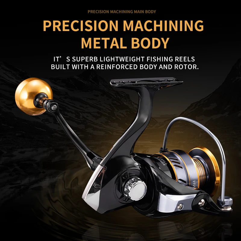 Rooblinos HM 5.2:1 Hand Spinning Reel Aluminium Hand Wheel Plastic Body Anti-Reverse System Interchangeable River/Stream