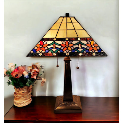 HMS 22\" Dark Brown Metal Two Light Candlestick Table Lamp with Orange Empire Shade