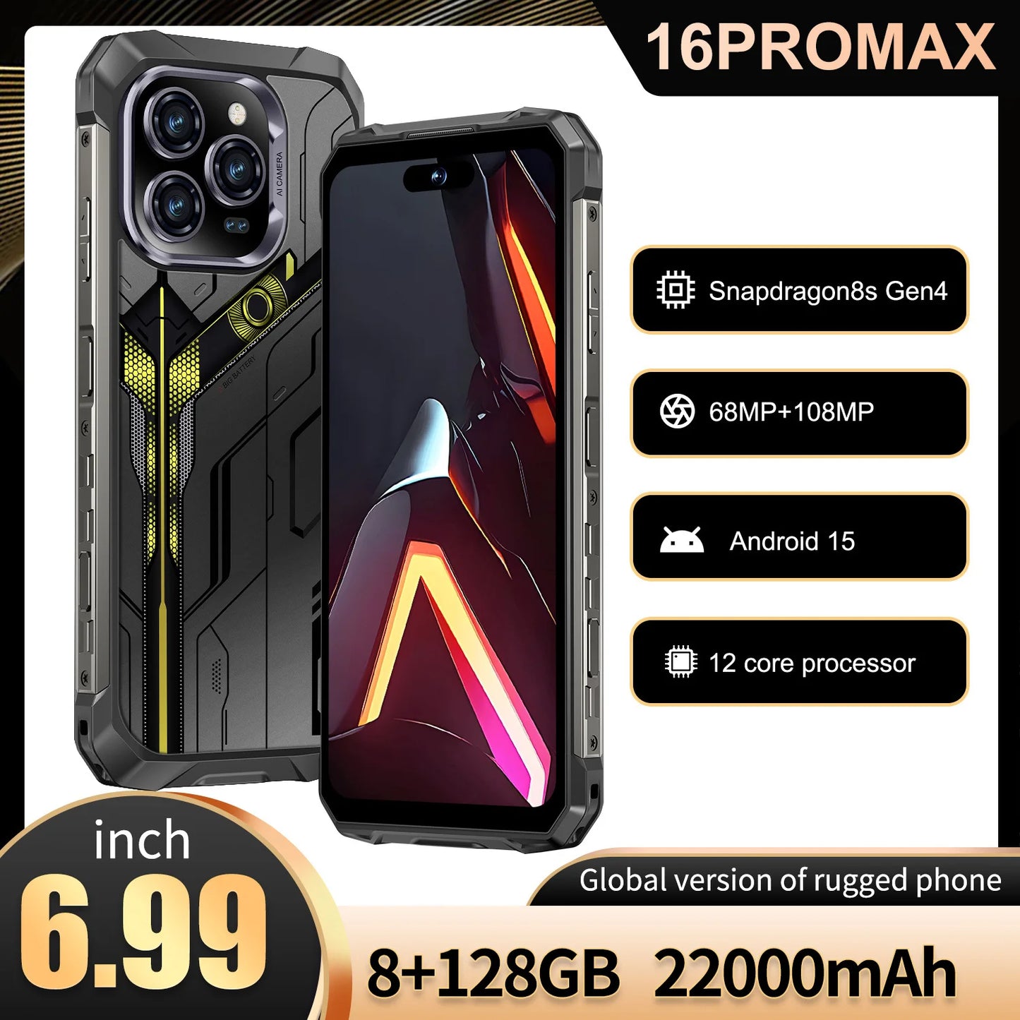 2025 New All Weather Mobile Phone With 5G Support Outdoor Use 6.99-Inch OLED Display Water and Drop Resistant 108MP Camera