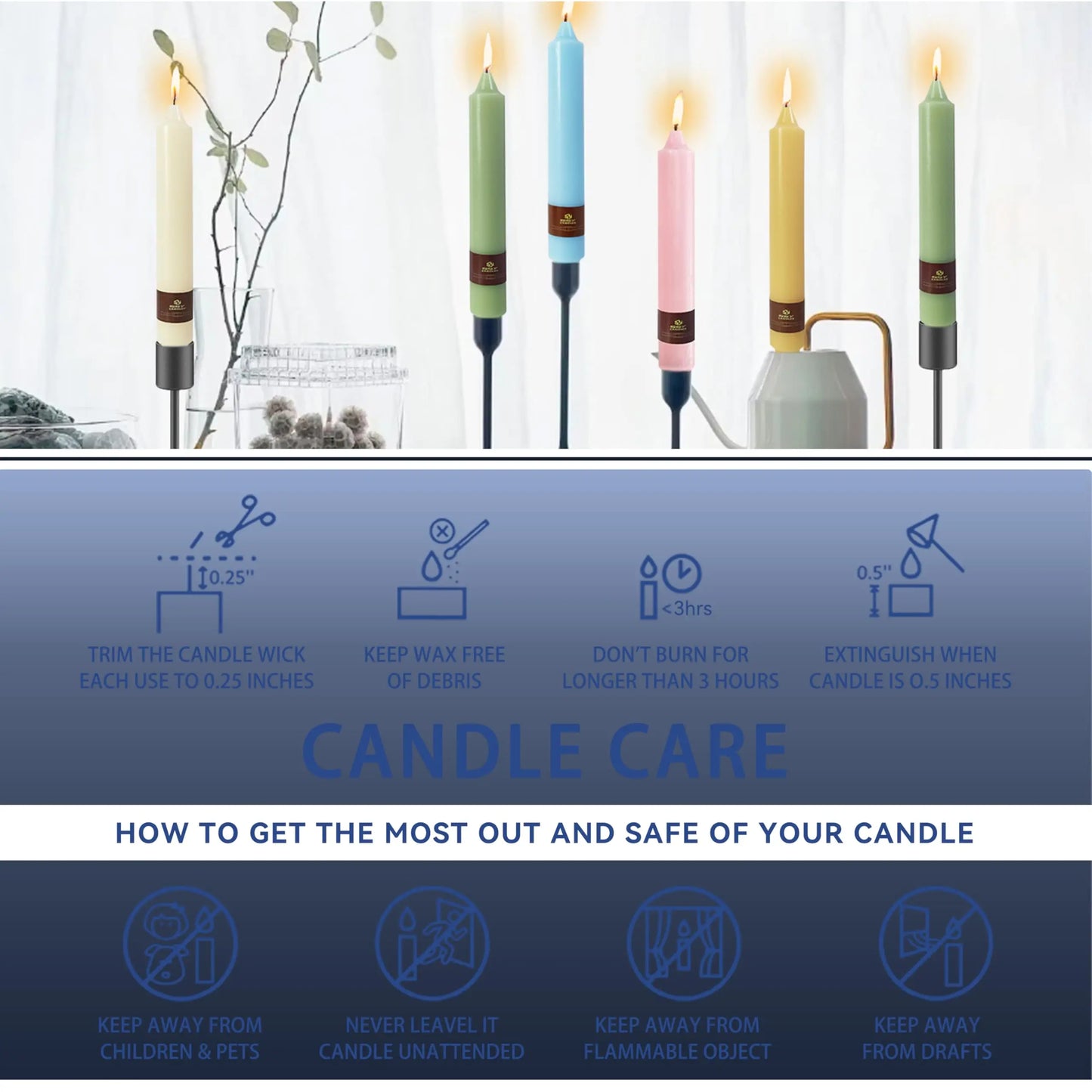 9 Inch Pillar Candle Candlesticks Unscented Dripless Dark Blue Tapered Candle Set for Halloween Thanksgiving Home Decor, 4 Pack