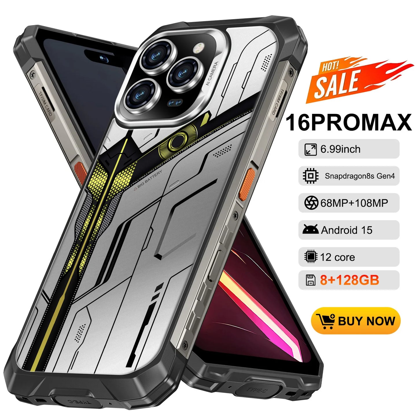 2025 New All Weather Mobile Phone With 5G Support Outdoor Use 6.99-Inch OLED Display Water and Drop Resistant 108MP Camera