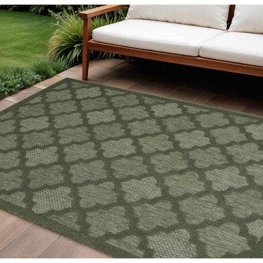 HMS 8' X 10' Dark Green and Light Green Trellis Indoor/Outdoor Area Rug