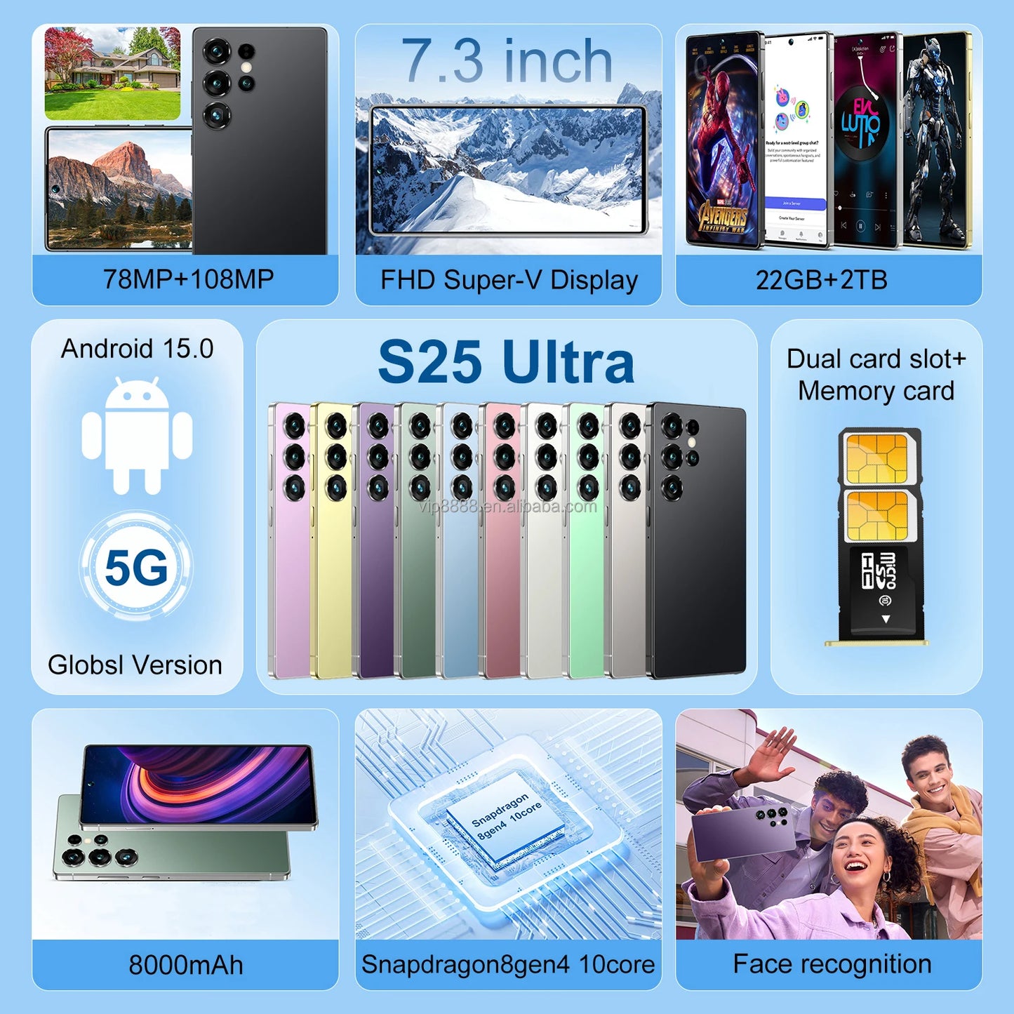 22GB+2TB Large Memory S25 Ultra Full-Screen Smartphone Android 15 7.3 Inch Big Screen Dual Sim S25 ULTRA Smart Phone Cellphones