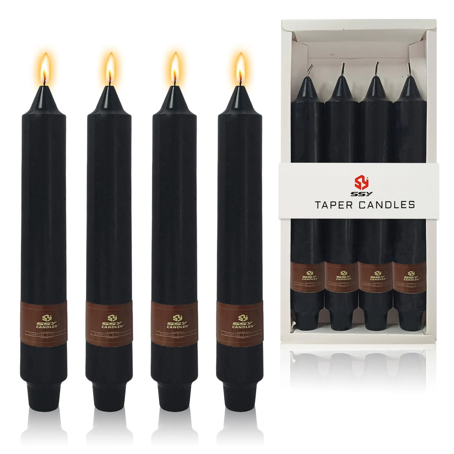 9 Inch Pillar Candle Candlesticks Unscented Dripless Dark Blue Tapered Candle Set for Halloween Thanksgiving Home Decor, 4 Pack