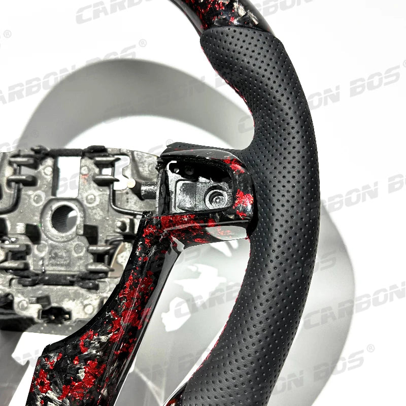 In-stock at U.S. Warehouse Red Forged Carbon Fiber Perforated Leather Sports Steering Wheel Suitable for Holden G8 VE.