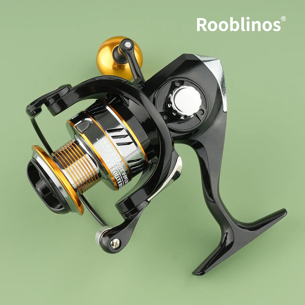 Rooblinos HM 5.2:1 Hand Spinning Reel Aluminium Hand Wheel Plastic Body Anti-Reverse System Interchangeable River/Stream