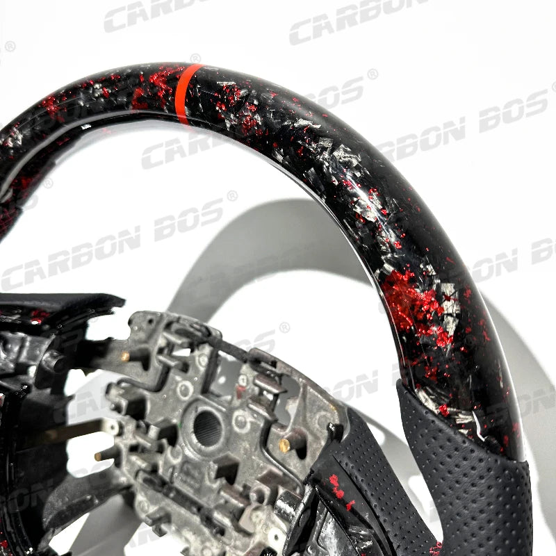 In-stock at U.S. Warehouse Red Forged Carbon Fiber Perforated Leather Sports Steering Wheel Suitable for Holden G8 VE.