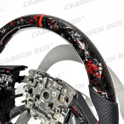 In-stock at U.S. Warehouse Red Forged Carbon Fiber Perforated Leather Sports Steering Wheel Suitable for Holden G8 VE.