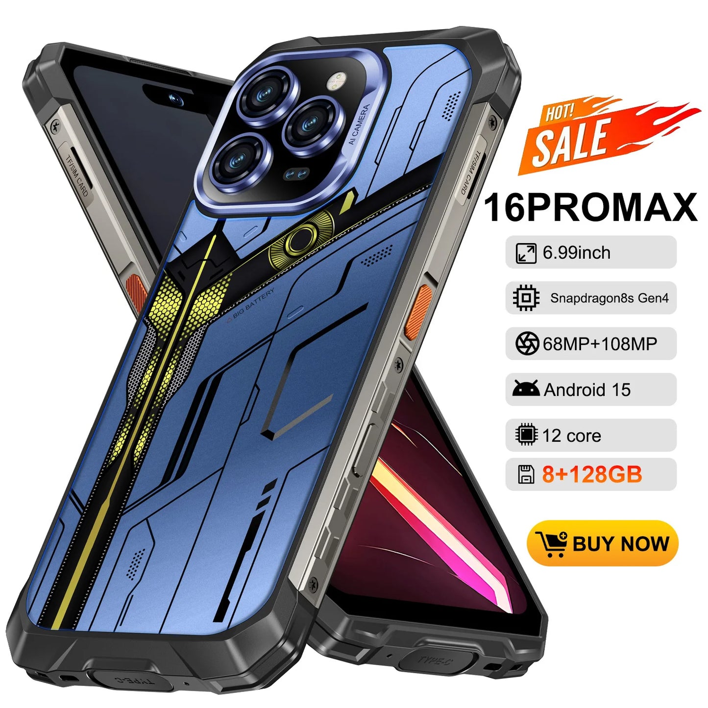 2025 New All Weather Mobile Phone With 5G Support Outdoor Use 6.99-Inch OLED Display Water and Drop Resistant 108MP Camera