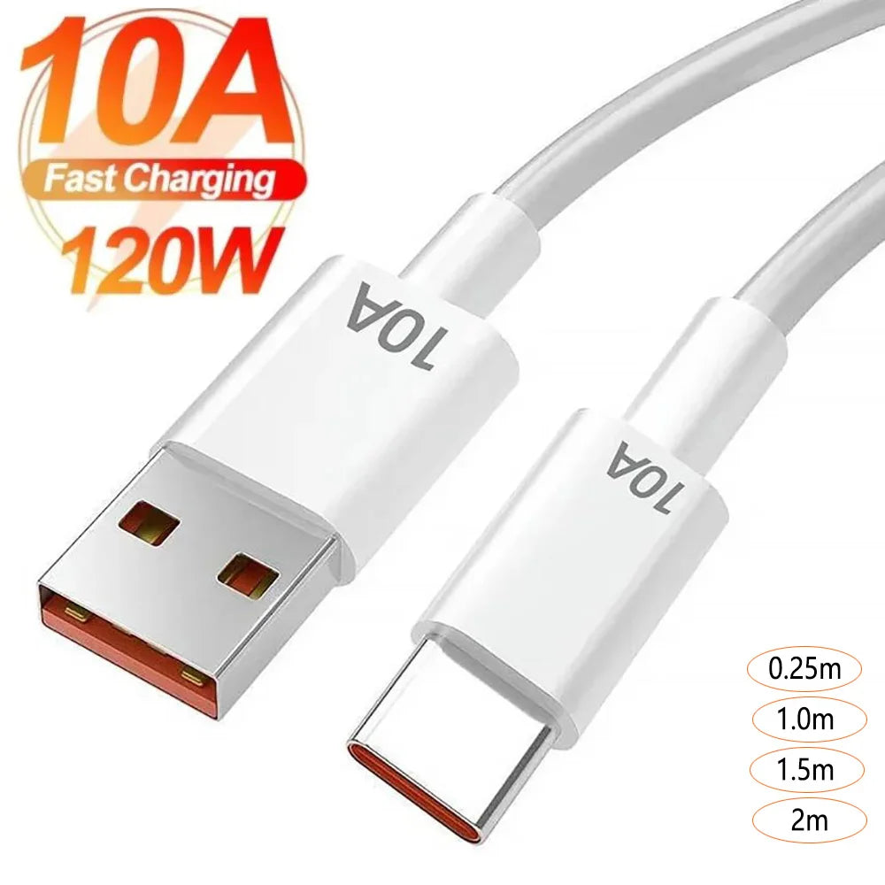 120W 10A USB -C Quick Charging Cable for Samsung Xiaomi Huawei USB C Mobile Phone Data Cord Super Fast Charge Data Cable 0.25-2M
