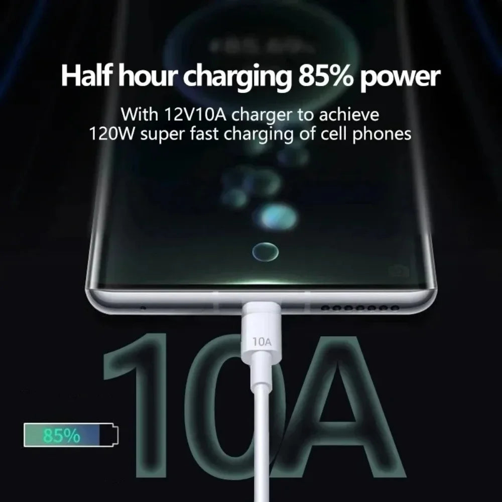 120W 10A USB -C Quick Charging Cable for Samsung Xiaomi Huawei USB C Mobile Phone Data Cord Super Fast Charge Data Cable 0.25-2M