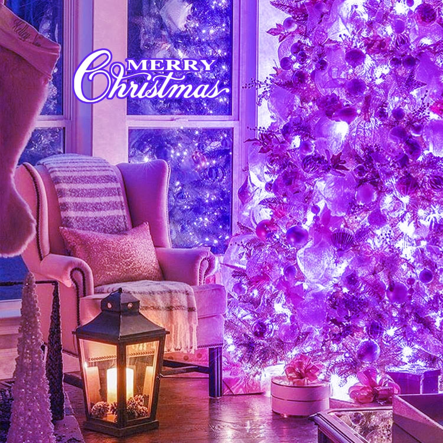Connectable 100 LED Purple Christmas Lights Indoor, 8 Modes Plug in Purple String Lights Clear Wire, 33Ft Christmas Tree Light Outdoor for Xmas Tree, Garden, Bedroom