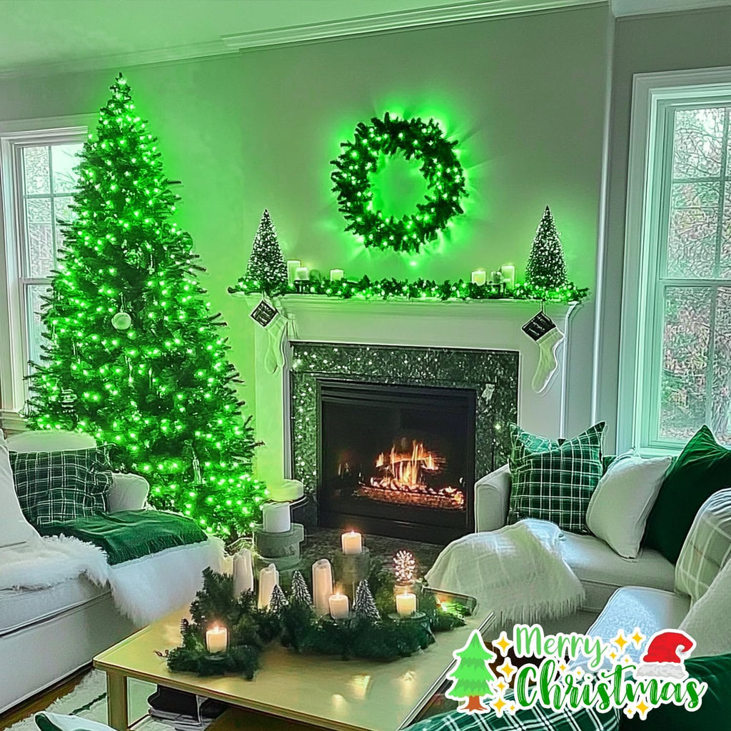 Connectable 100 LED Green Christmas Lights, 8 Modes Plug-In Green Lights Indoor, 33Ft Clear Wire Grinch Twinkle String Light Outdoor for Grinch Christmas Tree Xmas Decor