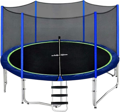 1800LBS Capacity No-Gap Design 16 15 14 12 10FT Trampoline with Safety Enclosure Net and Non-Slip Ladder 10-Year Quality Assurance Perfect for Kids Family Outdoor Backyard Fun