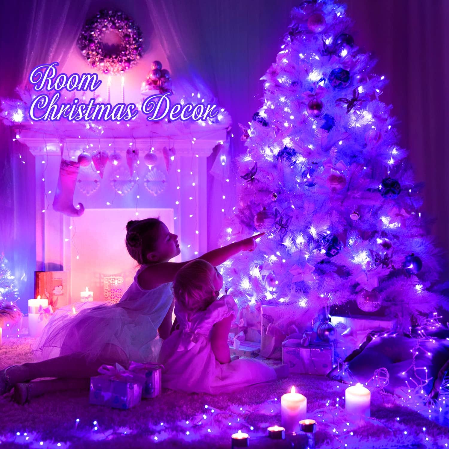 Connectable 100 LED Purple Christmas Lights Indoor, 8 Modes Plug in Purple String Lights Clear Wire, 33Ft Christmas Tree Light Outdoor for Xmas Tree, Garden, Bedroom