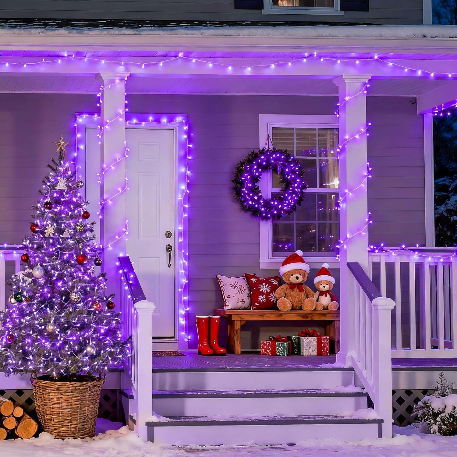 Connectable 100 LED Purple Christmas Lights Indoor, 8 Modes Plug in Purple String Lights Clear Wire, 33Ft Christmas Tree Light Outdoor for Xmas Tree, Garden, Bedroom