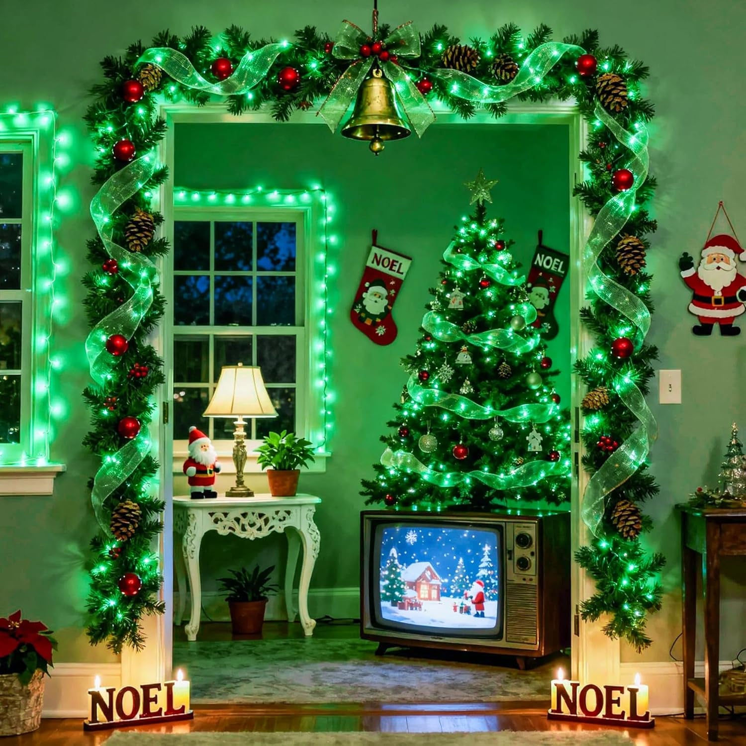 Connectable 100 LED Green Christmas Lights, 8 Modes Plug-In Green Lights Indoor, 33Ft Clear Wire Grinch Twinkle String Light Outdoor for Grinch Christmas Tree Xmas Decor