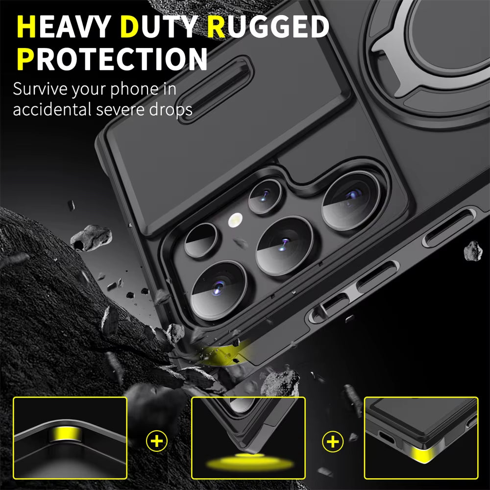 Slide Camera Protection Magnetic Stand Phone Case for Samsung S25 Edge S24 S23 plus S21 S22 Ultra FE A54 A15 A14 A05 A05S Cover